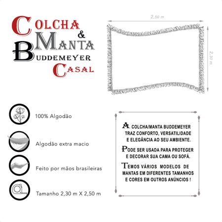 Imagem de Colcha Casal Cobre Leito Buddemeyer 2,30m X 2,50m 100% Algodão Macio Xale Cama Queen Manta Sofá