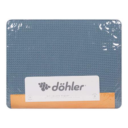 Colcha Queen Size Dohler Piquet Azul 3 Peças Imagem de Colcha Queen Size Dohler Piquet Azul 3 Peças