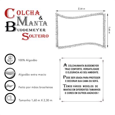 Imagem de Colcha solteiro cobre leito Buddemeyer 1,60m X 2,30m Decorativa Lisa Manta Edredom Sofá Peseira Cama