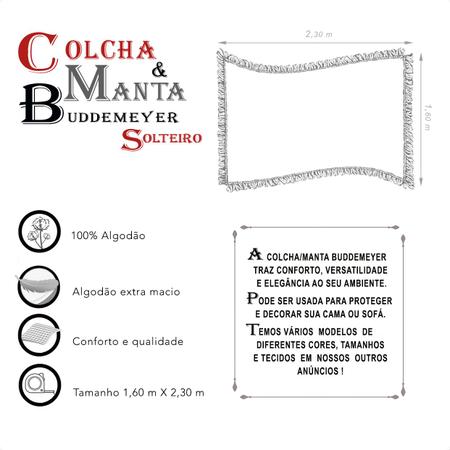 Imagem de Colcha solteiro cobre leito Buddemeyer 1,60m X 2,30m Decorativa Manta Edredom Sofá Peseira Cama