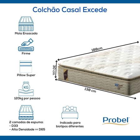 Imagem de Colchão Casal Mola Ensacada Probel Excede Premium