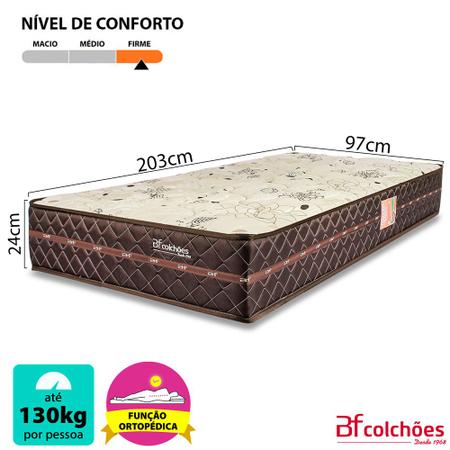 Imagem de Colchão Solteirão Ortopédico Firme Espuma D33 Antialérgico Certificado Bege 97x203x24cm  BF Colchoes