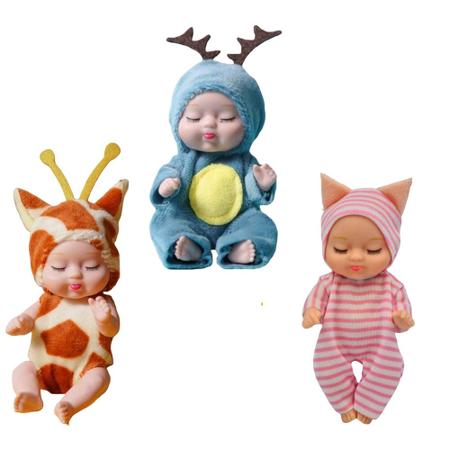 Imagem de Coleção 3 Bonecas Mini Bebês Infantil Amor de Bichinhos 11cm