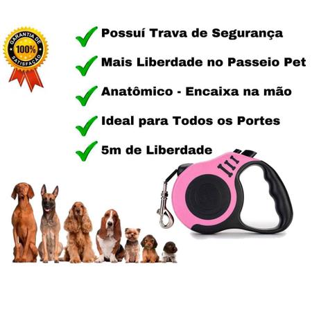 Coleira Guia Retrátil Para Cães, Gatos, Resistente 5 Metros - Relet Imagem de Coleira Guia Retrátil Para Cães, Gatos, Resistente 5 Metros