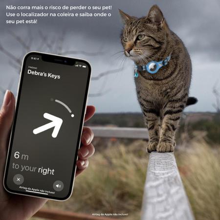 Imagem de Coleira para GATO pet com suporte para Airtag, GPS ou rastreador (itens não inclusos), refletiva e ajustável com sino guizo