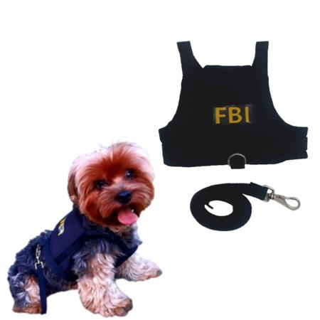 Imagem de Coleira Peitoral com Guia para Cachorro Preta FBI