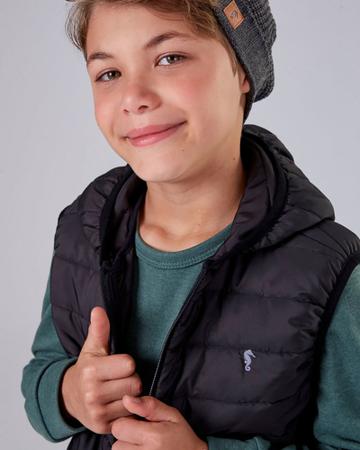 Imagem de Colete Infantil Menino em Nylon Preto C/ Capuz Onda Marinha