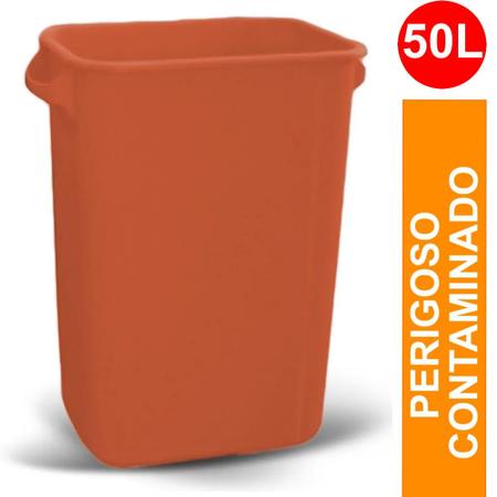 Imagem de Coletor (Lixeira) com Alça sem Tampa Transversal Capacidade 50 Litros cor Laranja c/ Adesivo Pilhas e Baterias