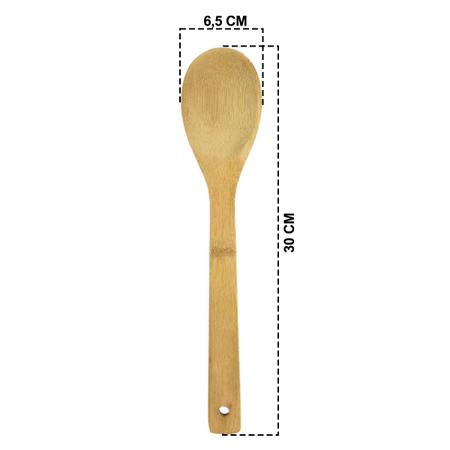 Imagem de Colher Espátula de Madeira Bambu 30cm Para Cozinha 2 Peças