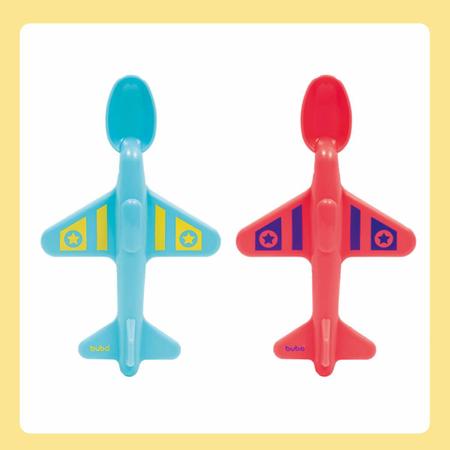 Imagem de Colher Infantil para Introdução Alimentar Buba Avião Azul ou Vermelho