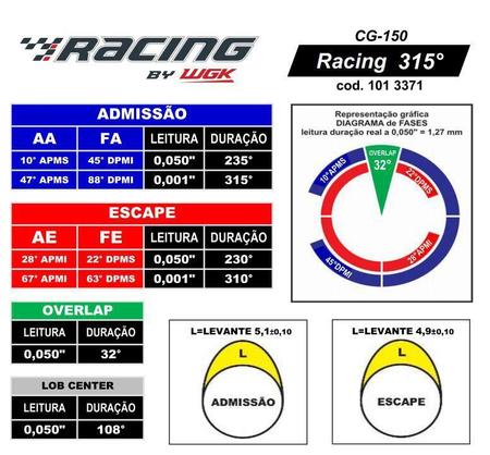 Comando De Valvulas Bravo Racing Titan 150 2004 2005 2006 - WGK RACING Imagem de Comando De Valvulas Bravo Racing Titan 150 2004 2005 2006