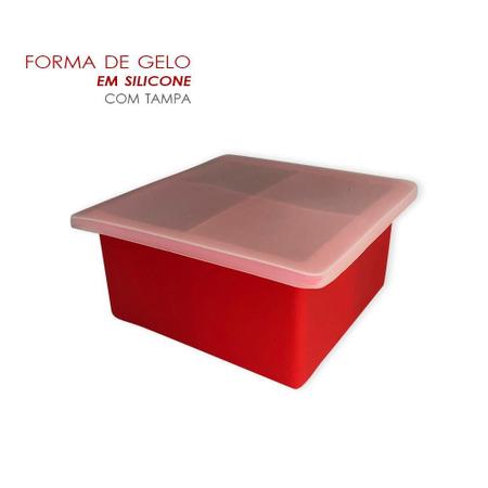 Imagem de Combo 03 Forma Silicone Gelo C/Tampa Papinha 04 Cubo Grande