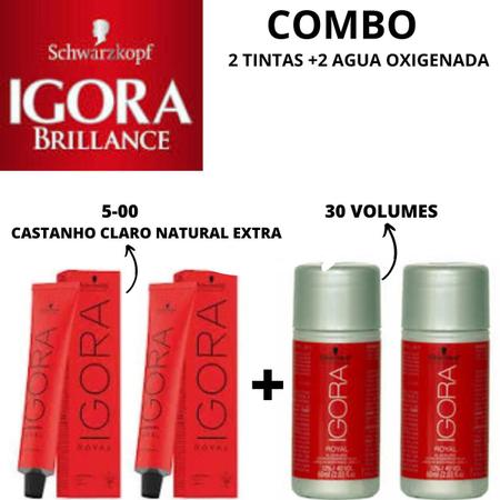 Imagem de Combo 2 tintas igora 5-00(louro claro natural extra) +2 agua oxigenada vol 30