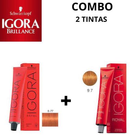 COMBO 2 TINTAS IGORA 8.77 (louro claro cobre extra) e 9.7(louro