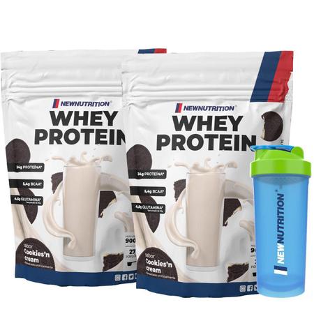 Imagem de Combo 2 Whey Protein Concentrado Cookies N' Cream 900g + Coqueteleira 600ml NEWNUTRITION