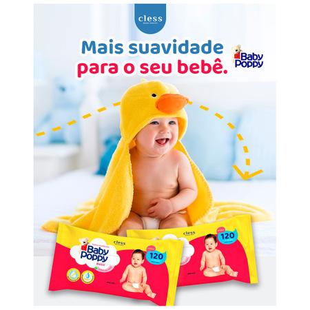 Imagem de Combo 2x toalhas lenços umedecidos baby poppy para uso de toda a família 120 unidades