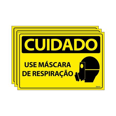 Imagem de Combo 3 Placas De Sinalização Cuidado Use Máscara De Respiração 30x20 Ecom IA - SC33 F9e