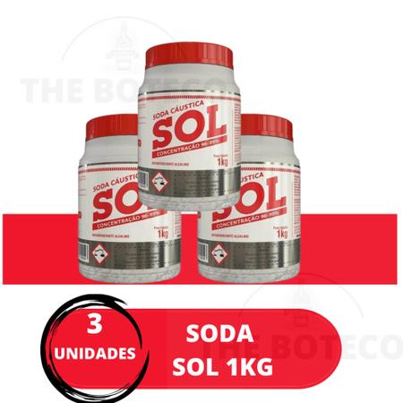 Imagem de Combo 3 Soda Cáustica Sol 1kg Com Concentração 96% A 99%