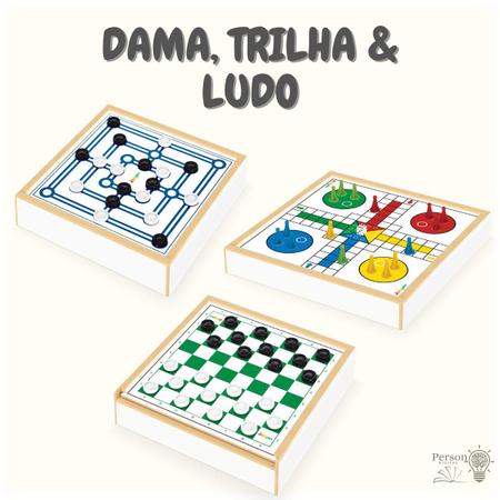 Combo 6 Jogos Tabuleiro 6 em 1 Xadrez Damas Trilha Ludo Pega-Varetas Dominó  Escolar - Person - Jogo de Dominó, Dama e Xadrez - Magazine Luiza