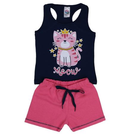 Imagem de Combo 8 Peças Menina Verão Conjunto Infantil 4 Blusas + 4 Shorts em Moletinho 1 a 8 Anos