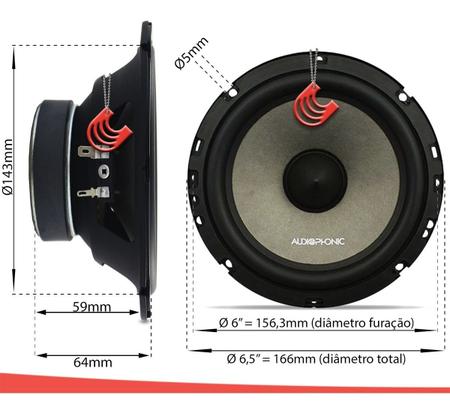 Imagem de Combo Alto-falantes 4 portas 240w Kit 2 Vias +Coaxial 6 pol Audiophonic Sensation KS 6.2 e Cs 650/v2