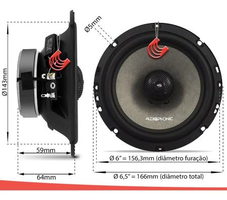 Imagem de Combo Alto-falantes 4 portas 240w Kit 2 Vias +Coaxial 6 pol Audiophonic Sensation KS 6.2 e Cs 650/v2