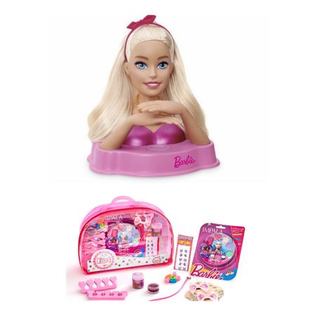 Imagem de Combo Barbie busto fala frases + Kit Fashion maquiagem 1291-1022 ED1 Brinquedos