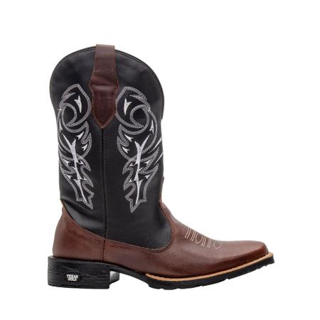 Imagem de Combo Bota Texana Masculina Bico Quadrado Couro Texas Gold Delegada Café com 3 acessorios