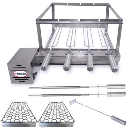 Combo Brasa Grill Tradicional Gira 4 Espetos Churrasqueira Giratória Bi Volts Imagem de Combo Brasa Grill Tradicional Gira 4 Espetos Churrasqueira Giratória Bi Volts