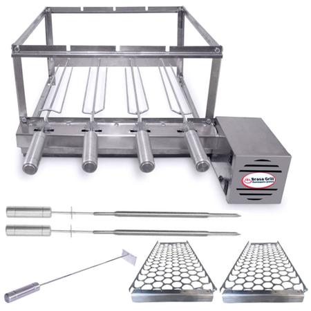 Combo Brasa Grill Tradicional Gira 4 Espetos Churrasqueira Giratória Bi Volts Imagem de Combo Brasa Grill Tradicional Gira 4 Espetos Churrasqueira Giratória Bi Volts