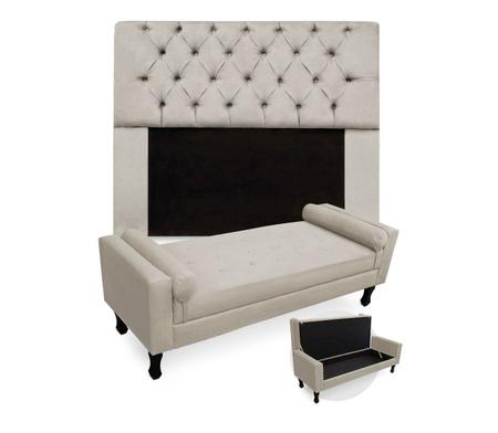 Imagem de Combo Cabeceira Mirage + Recamier Baú Fenix Casal 140 cm Suede Bege - DL DECOR