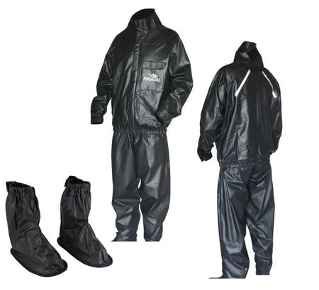 Imagem de Combo Capa Roupa Chuva Bolso Piraval Pvc Preta Moto Motoqueiro + Polaina Galocha