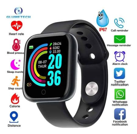 Imagem de COMBO com 3 Relogio Inteligente Smartwatch Y68 Bluetooth sendo 1Preto 1 Branco e 1Rosa