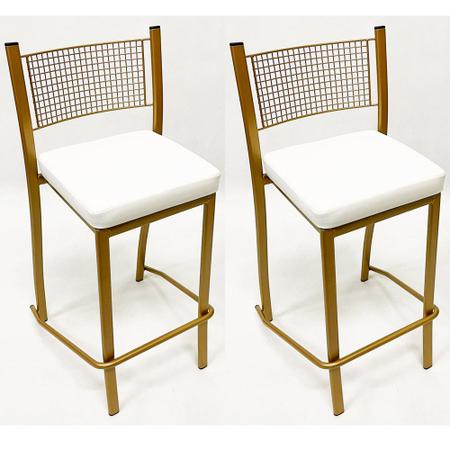 Imagem de Combo de 2 Banquetas Empilhável Alta para Bar cor Dourado Fosco assento branco