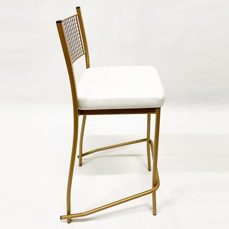 Imagem de Combo de 4 Banquetas Empilhável Alta para Bar cor Dourado Fosco assento branco