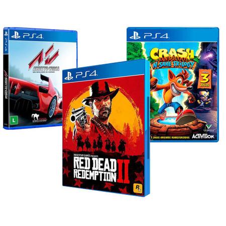 Combo de Jogos PS4 - Red Dead Redemption 2 + Crash Bandicoot N'Sane Trilogy  + Assetto Corsa - Rockstar Games - Jogos de Plataforma - Magazine Luiza