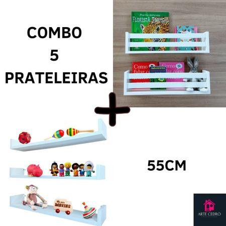 Imagem de Combo De Nichos Porta Livros E Brinquedos Infantis Prateleira U Revisteiro  5un 55cm
