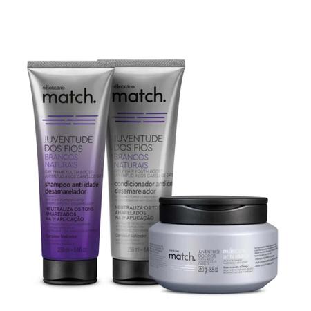 Imagem de Combo Match Juventude dos Fios Brancos Naturais: Shampoo Desamarelador + Condicionador + Máscara