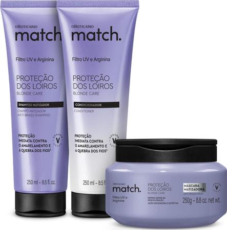 Imagem de Combo Match. Proteção dos Loiros: Shampoo Matizador 250ml + Máscara Capilar 250g + Condicionador 250