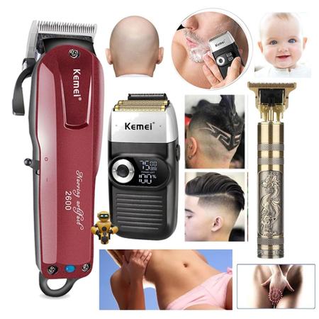 Imagem de Combo Profissional 3 Maquinas Cortar Cabelo Acabaento Barbeador Shaver 2600-2026-WT9