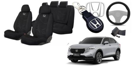 Imagem de Combo Tecido Personalizado Capas Estofado Honda HRV 20-24 + Volante + Chaveiro