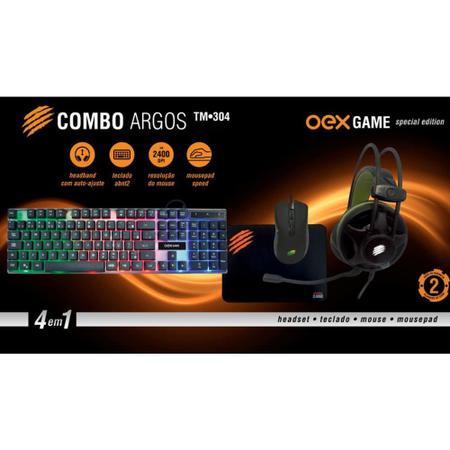 Kit Gamer Teclado Mouse Headset Mouse Pad - OEX Game Combo Argos