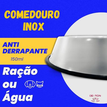 Imagem de Comedouro Bebedouro Tigela Para Ração Água Inox Cães e Gatos Antiderrapante 150ml Cão Cachorro Pet Pote