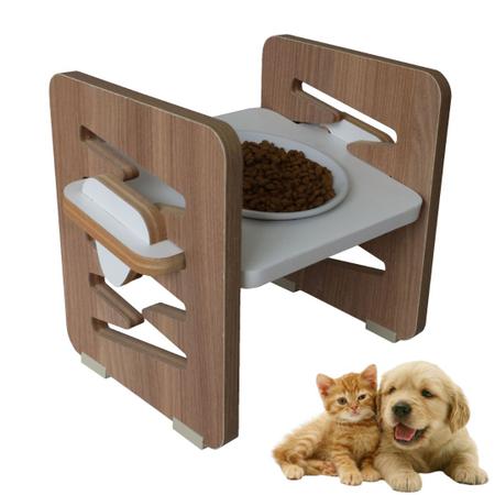 Imagem de Comedouro Cães e Gatos Elevado MDF Pet Zig Zag Regulagem Altura - Porcelana