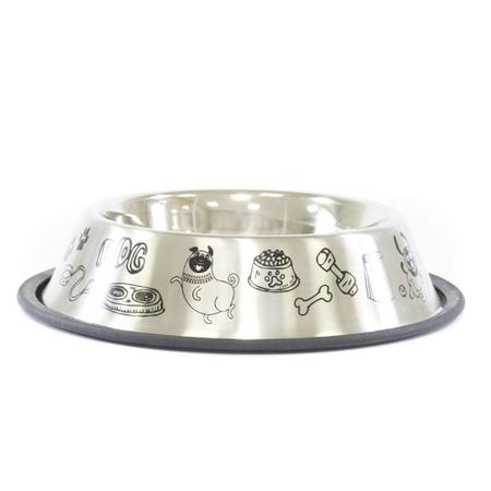 Imagem de Comedouro Cães E Gatos Inox Decorado Antiderrapante 640ml