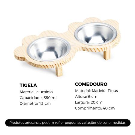 Comedouro E Bebedouro Duplo Para Cães Pequenos 350Ml Madeira em