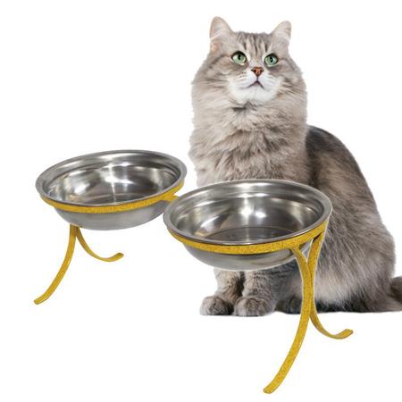 Imagem de Comedouro Inox Duplo Alto Pet para Gatos Ração e Agua PetGang: Amarelo