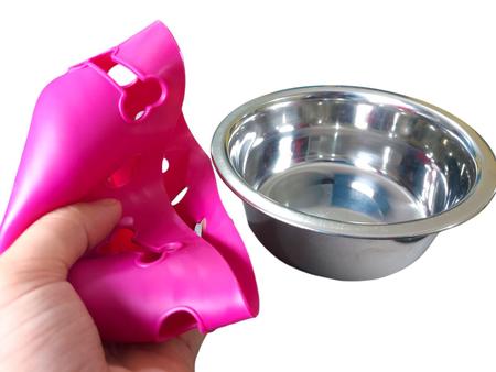 Imagem de Comedouro p/ Cachorro em Inox Antiderrapante Rosa 850 ml