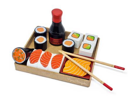 Kit Comidinha de Brinquedo Infantil de Madeira Sushi 16 Pçs