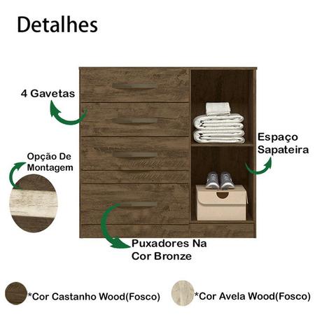 Imagem de Comoda 4 Gavetas E 1 Porta 7073 Castanho Wood Avela Wood Flex Moval